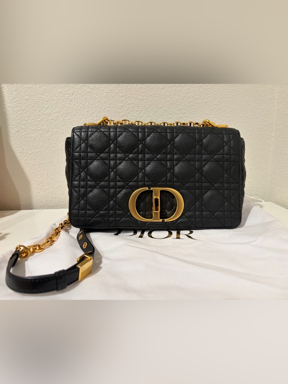 Medium Dior Caro Bag Black Supple Cannage Calfskin
